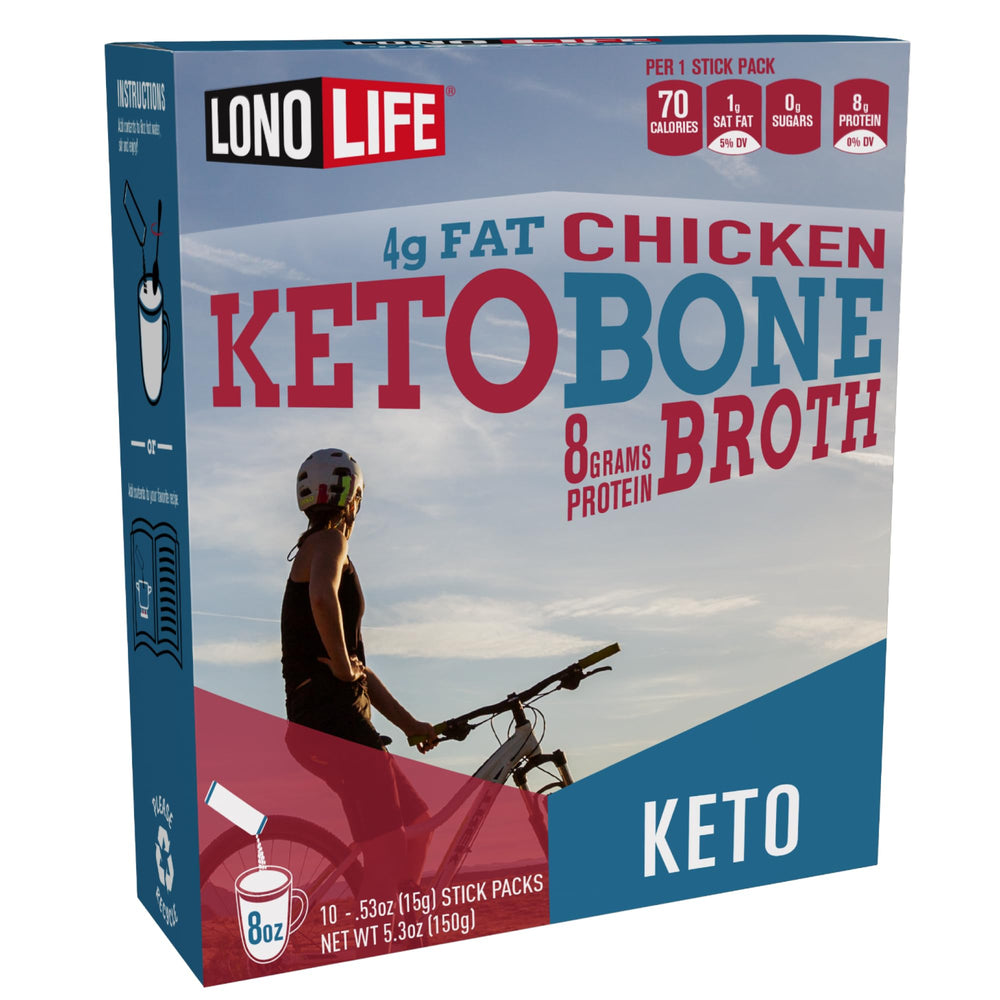 LonoLife Keto Chicken Bone Broth Stick Pack ready for quick sipping.