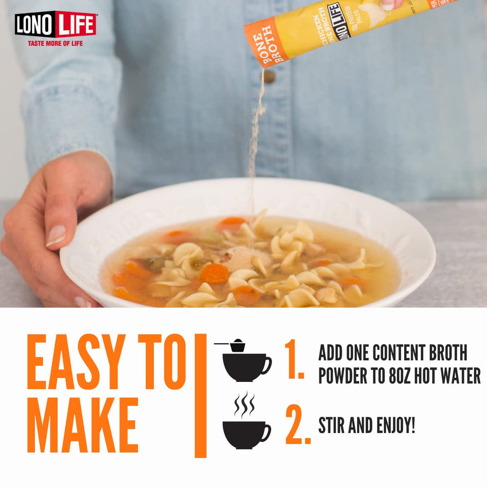 LonoLife ready-to-mix broth in a mug for satisfying warmth anywhere.