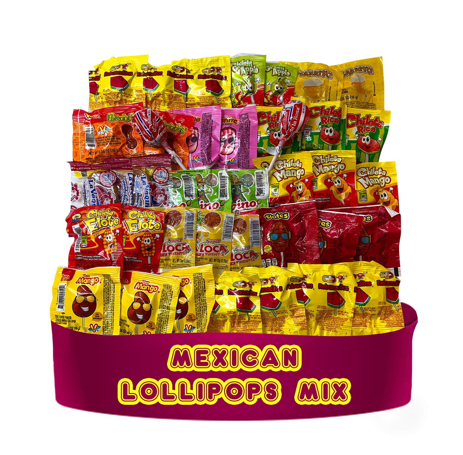 LookOn Mexican candy lollipops variety pack, fresh and individually wrapped for sharing.