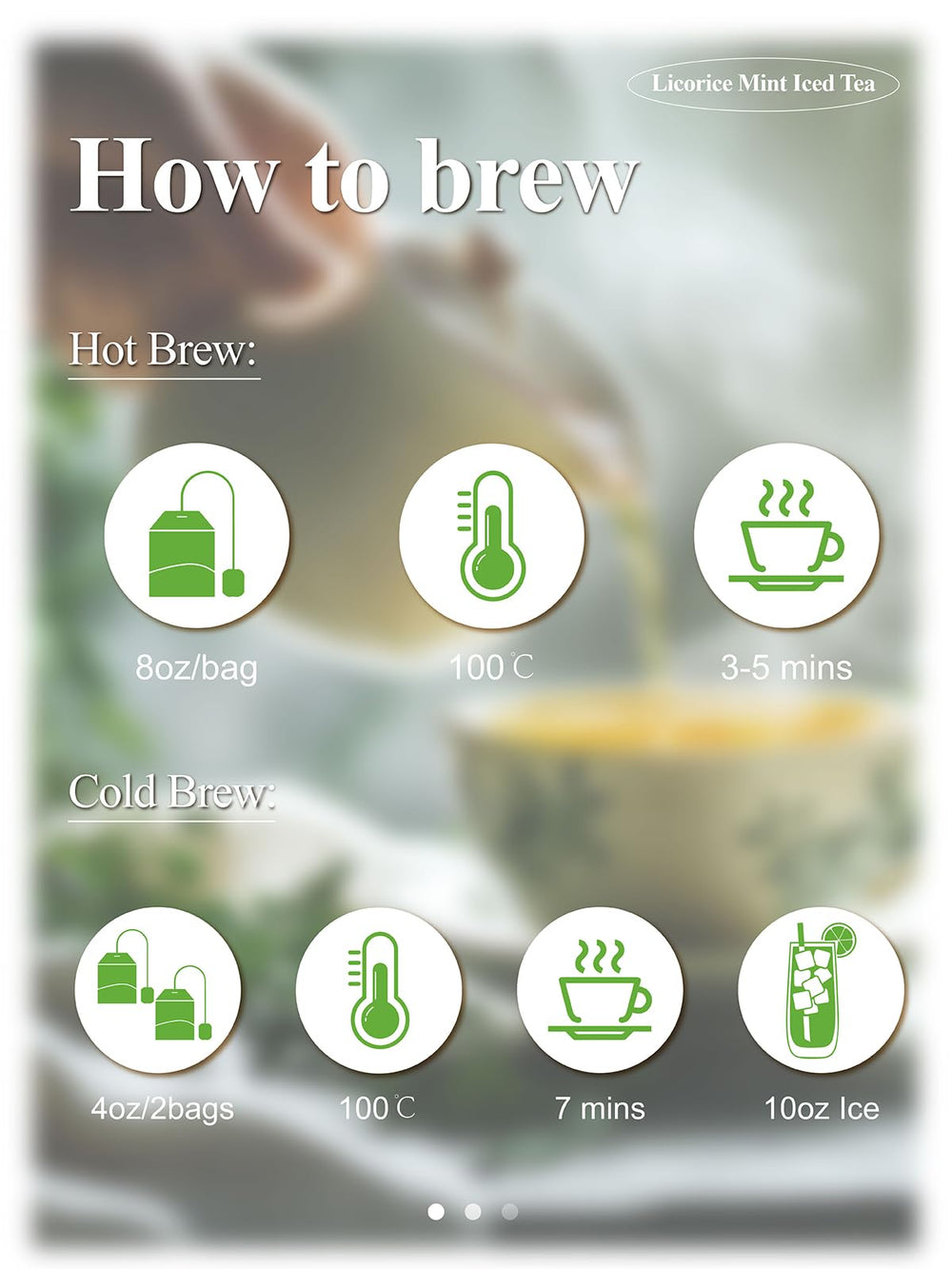 Brewed cup of Loomica Decaf Jasmine Green Tea with clear amber color.