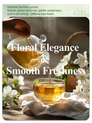 Loomica Decaf Jasmine Green Tea packaging showcases premium ingredients and fresh fragrance.