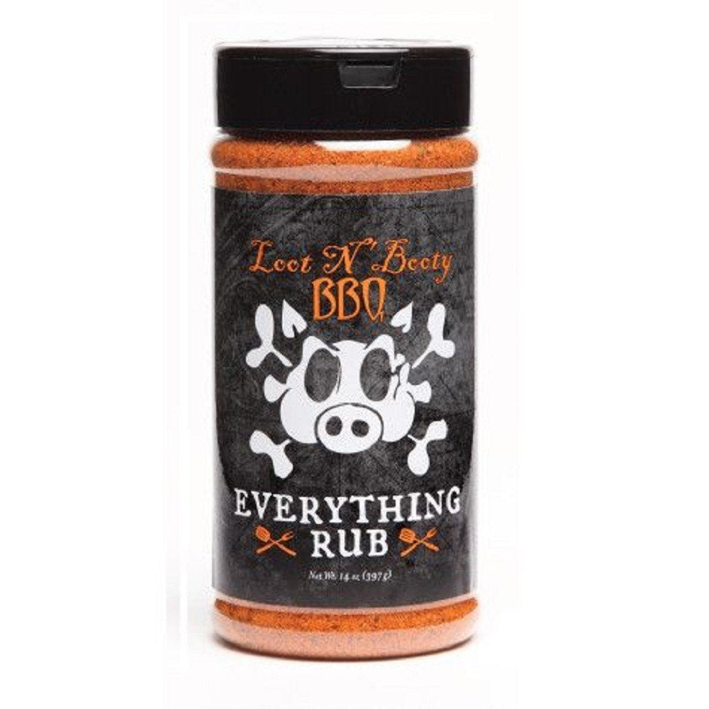 Loot N Booty Everything Rub bottle elevating beef, pork, chicken, veggies, and fish flavors