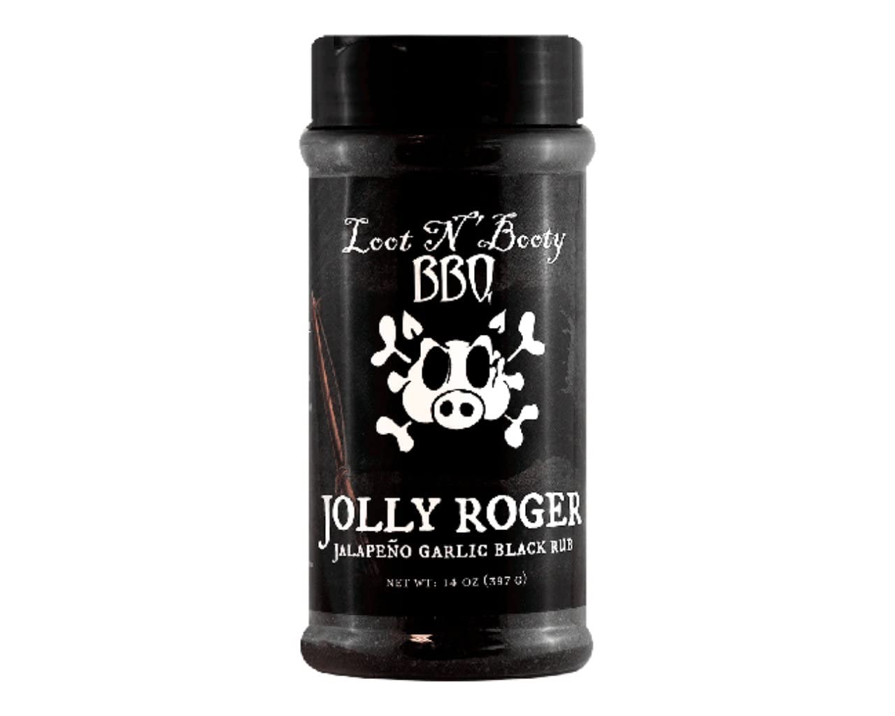 Loot N' Booty Jolly Roger Jalapeño Garlic Black Rub on steak creates flavorful bark with peppery heat.
