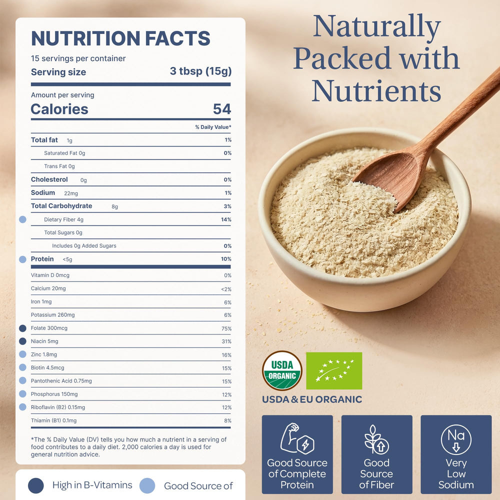 LOOV resealable container maintaining freshness of nutritional yeast flakes.