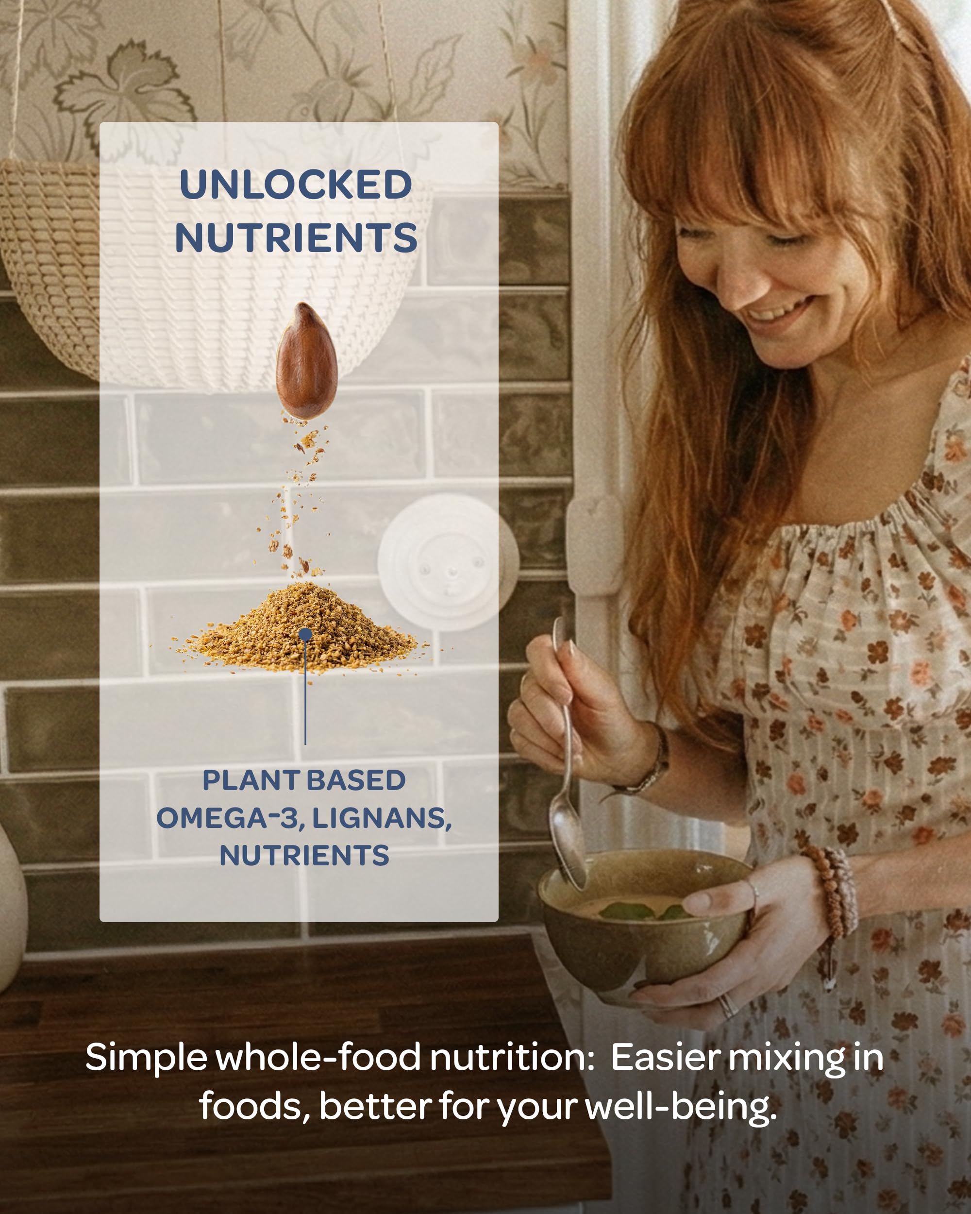 LOOV product on baking scene with flaxseed in batter.