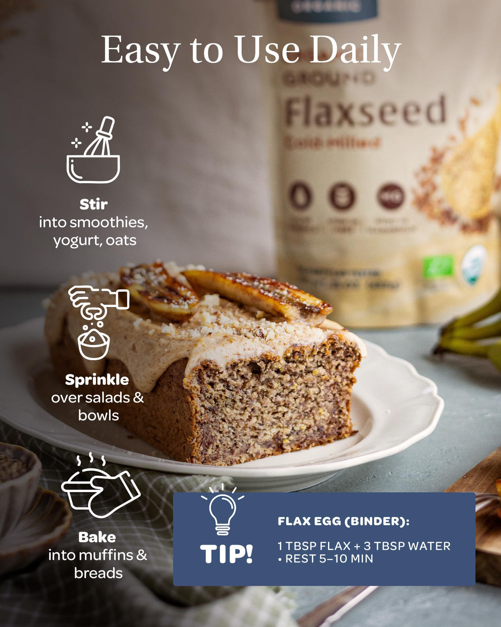 LOOV flaxseed grown in Finland, Nordic origin.