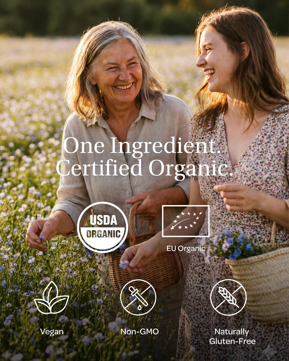 LOOV organic flaxseed packaging detail shows single-ingredient label.
