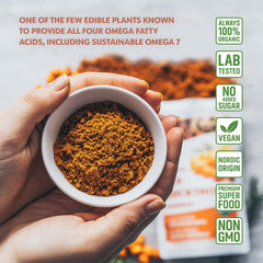 LOOV sea buckthorn powder in yogurt; blends into meals without masking flavors.