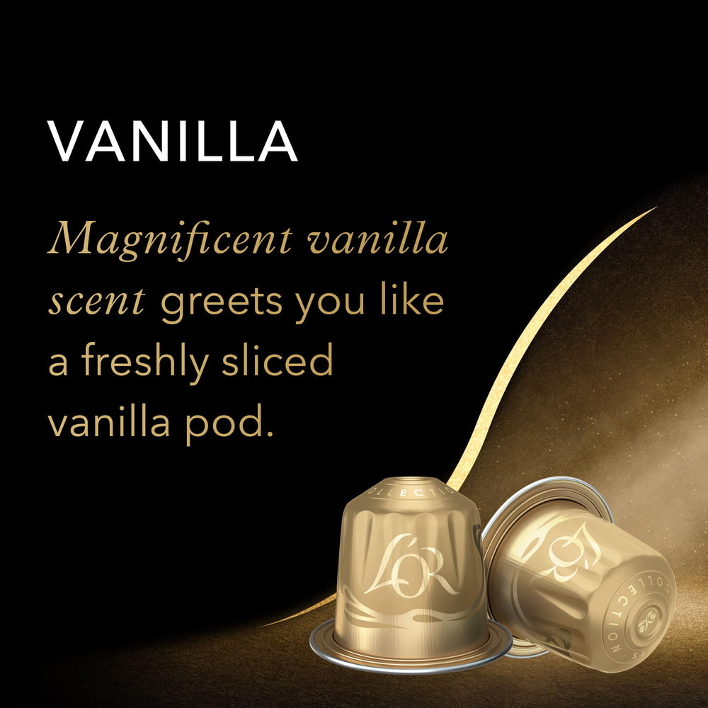 Close-up of 100% Arabica beans used in L'OR Vanilla capsules.