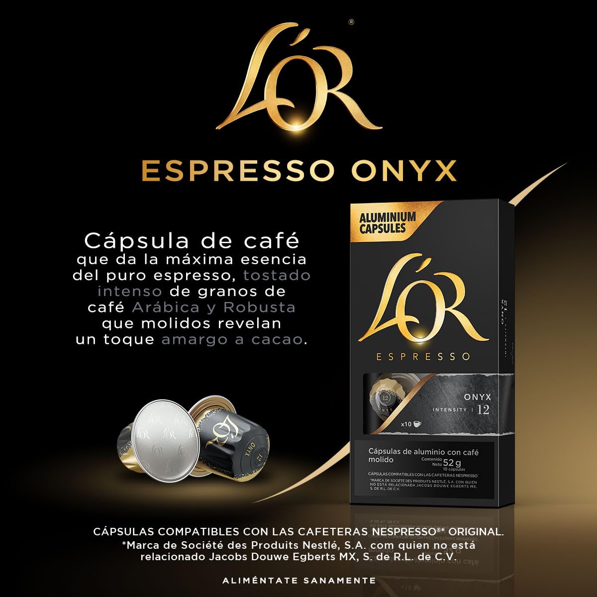 L'OR Onyx crema closeup showing crema quality and bold flavor potential