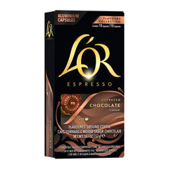 L'OR espresso chocolate flavor capsule showing rich aroma and chocolate notes for a smooth shot