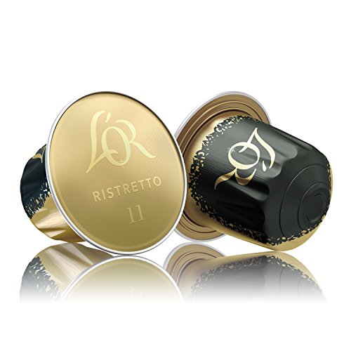 L'Or Espresso Ristretto pods neatly stacked in premium packaging box.
