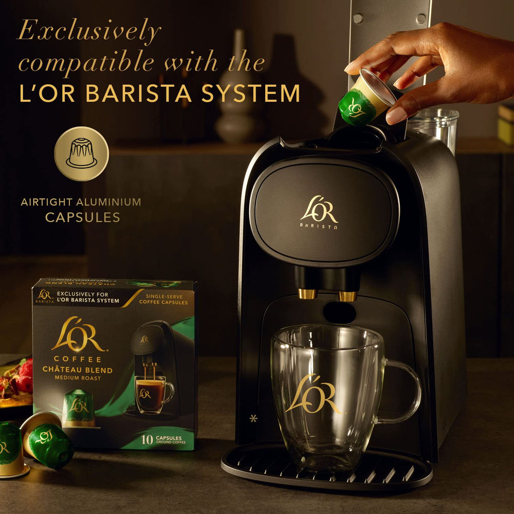 L'OR Le Tigre aroma near the machine inviting a smooth cup.