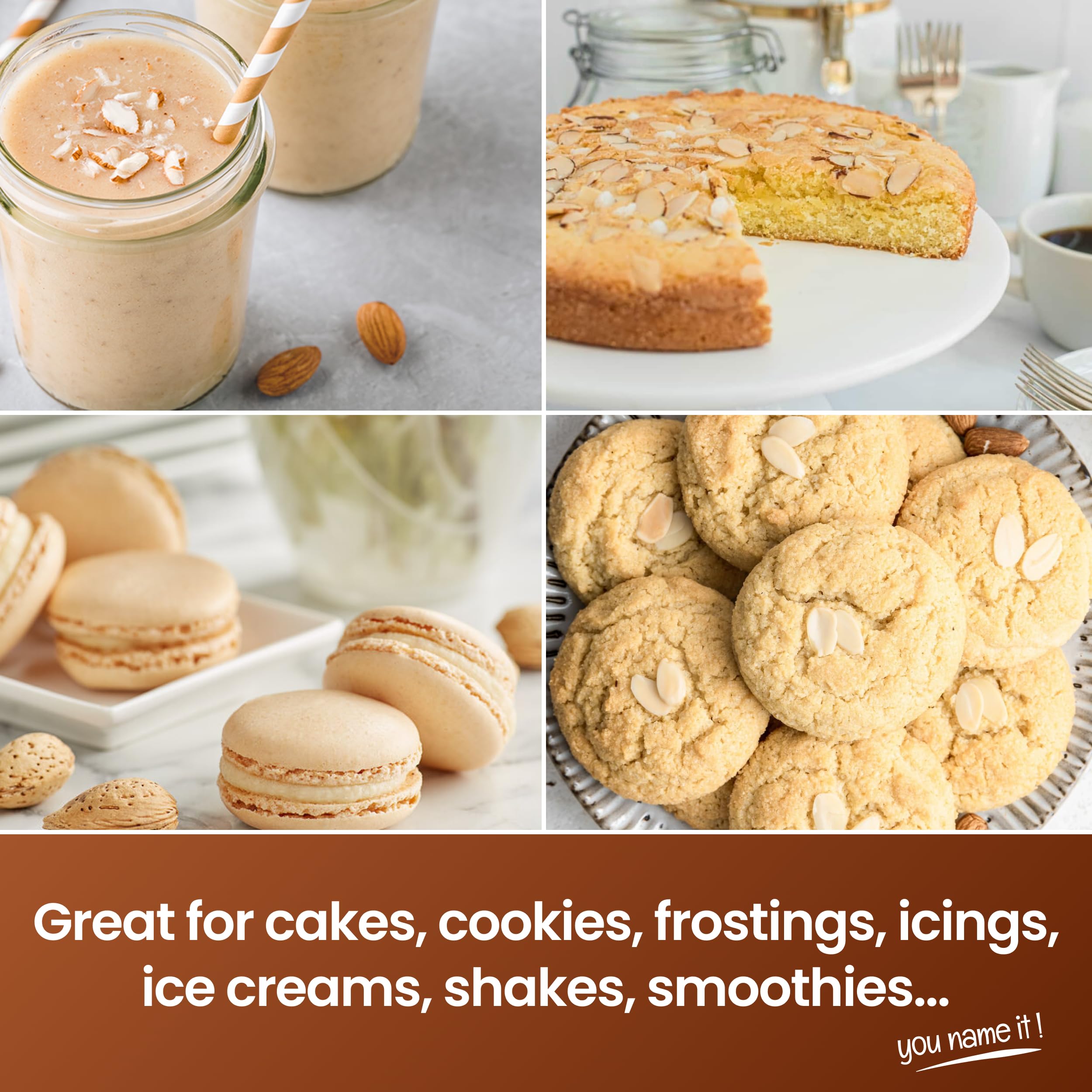 Pouring into batter for concentrated almond flavor that lasts.