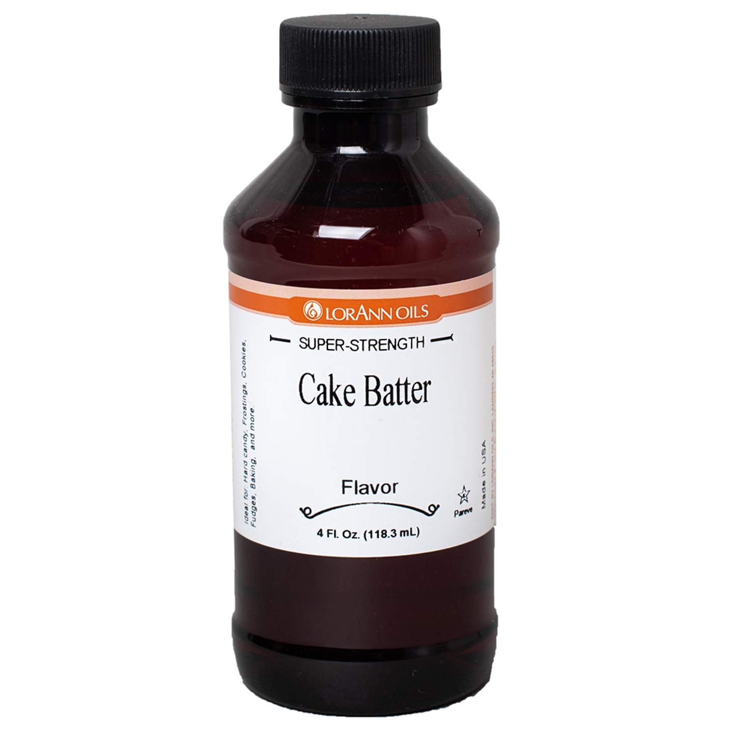 LorAnn Cake Batter flavor bottle front view, ideal for flavoring cupcakes and frostings.