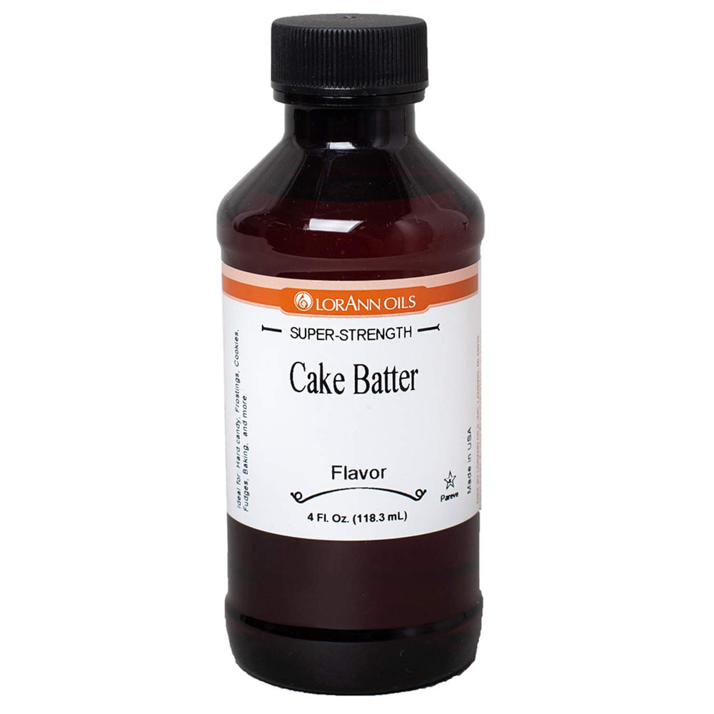 LorAnn Cake Batter flavor bottle front view, ideal for flavoring cupcakes and frostings.