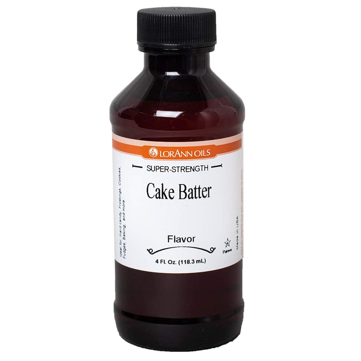 LorAnn Cake Batter flavor bottle front view, ideal for flavoring cupcakes and frostings.