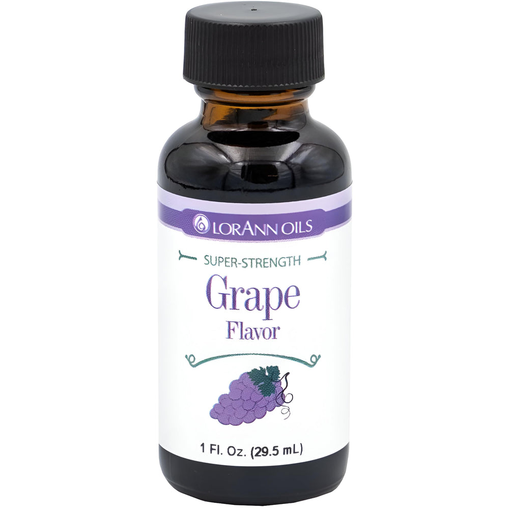 LorAnn Grape SS Flavor bottle close-up for vivid grape candy and coatings.