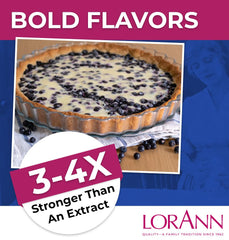 LorAnn Oils Blueberry Super Strength label closeup shows premium bakery flavor.