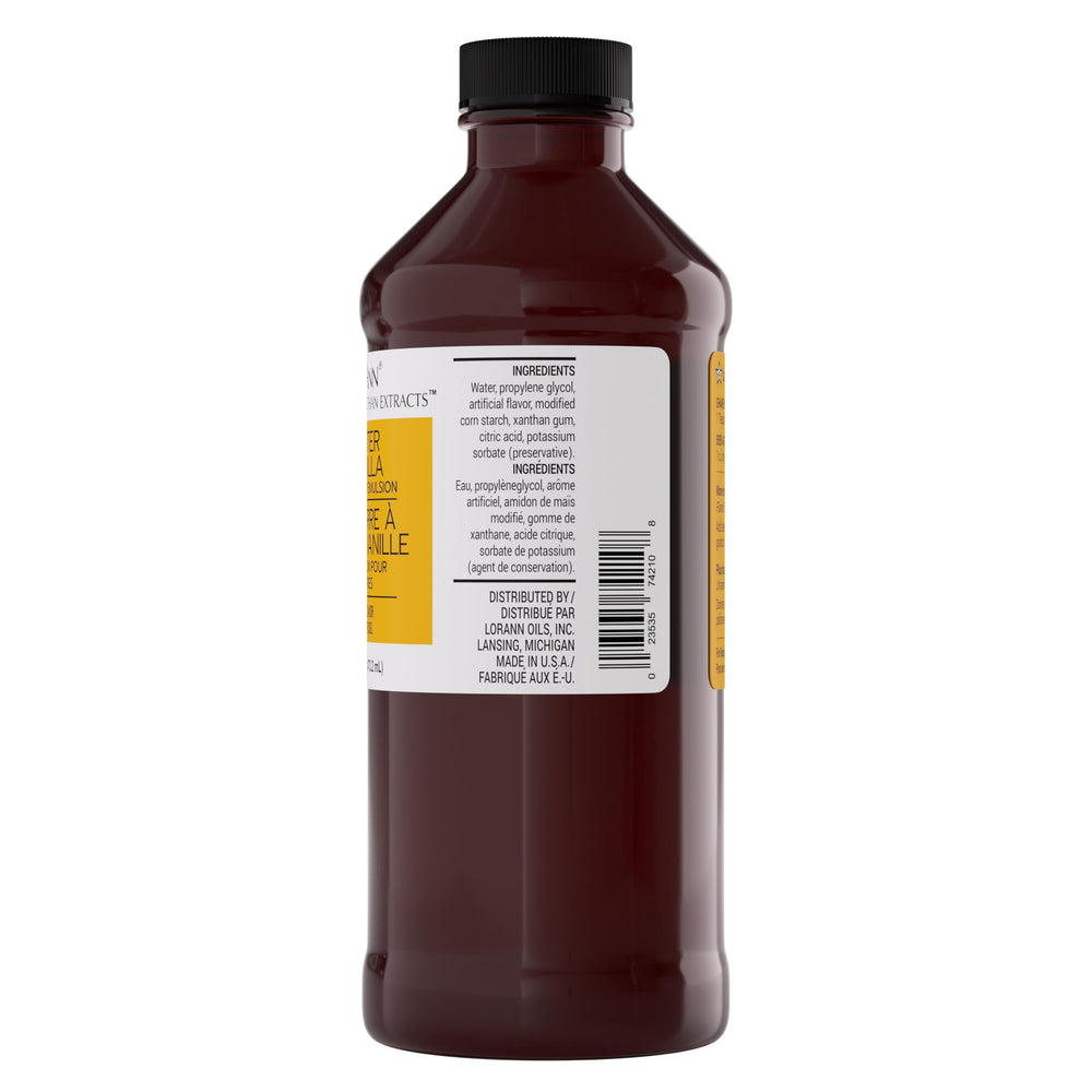 Pouring LorAnn Oils Butter Vanilla Emulsion to boost fruit tones in desserts
