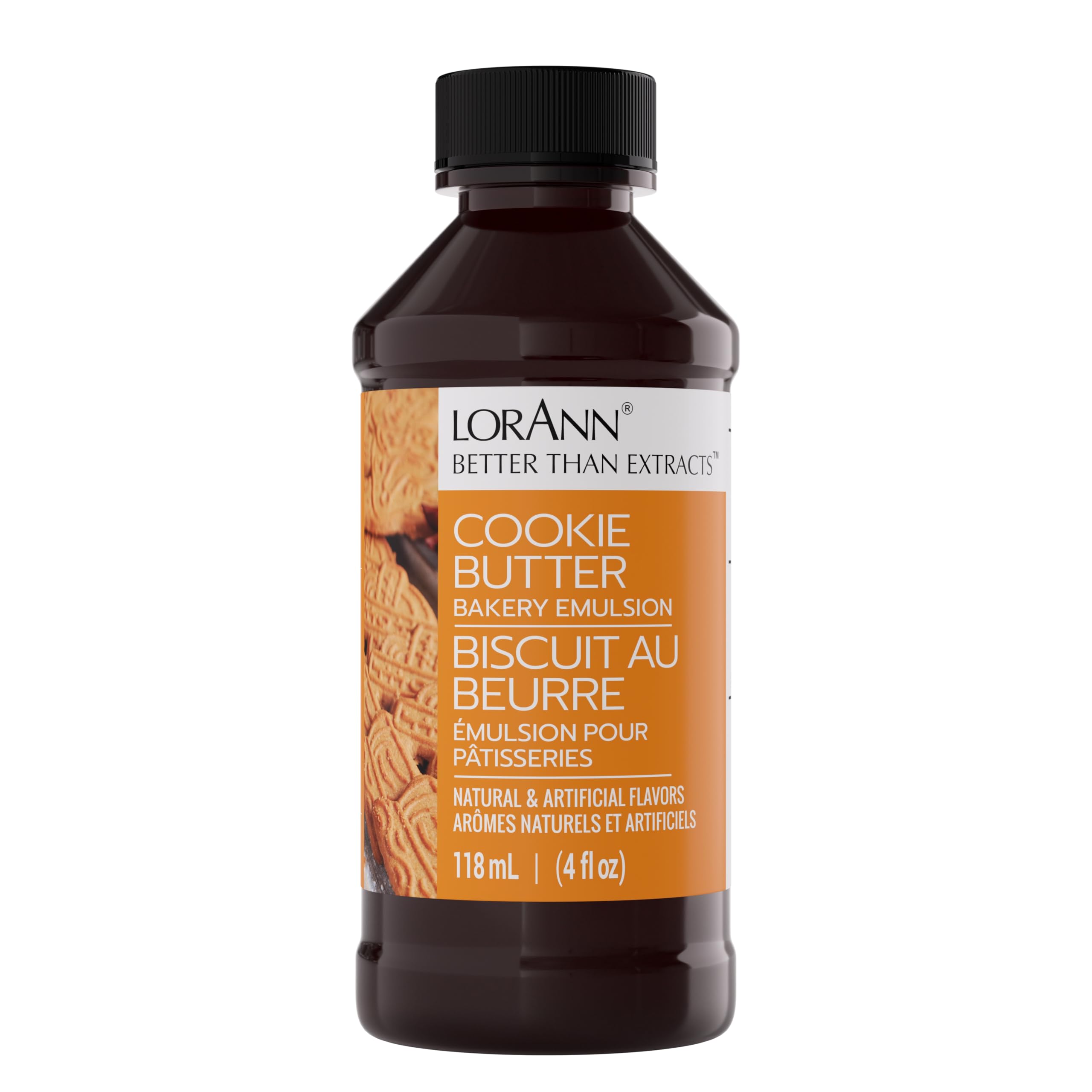 LorAnn Oils Cookie Butter Bakery Emulsion bottle showcases rich gluten-free baking flavor.