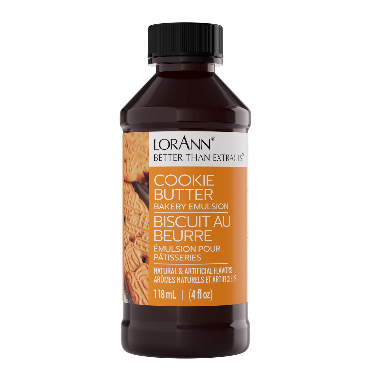 LorAnn Oils Cookie Butter Bakery Emulsion bottle showcases rich gluten-free baking flavor.