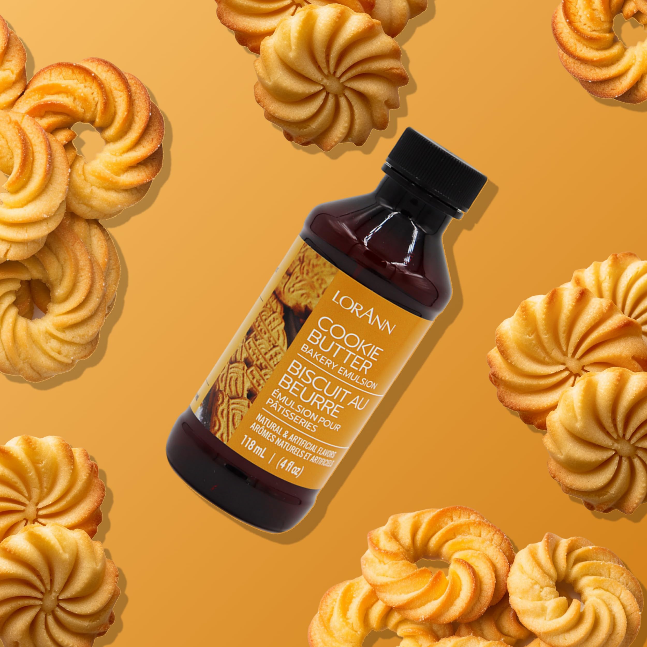 LorAnn Oils Cookie Butter Bakery Emulsion gluten-free label highlights dietary options.