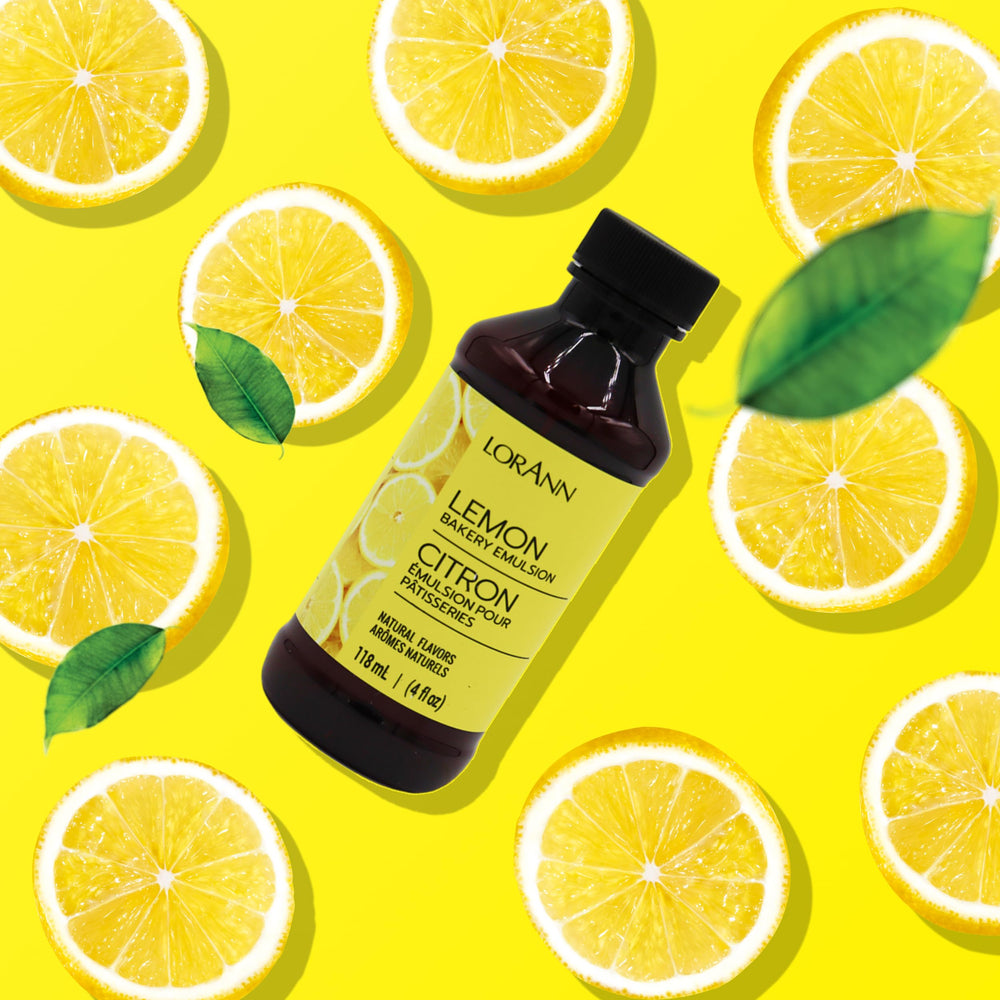 LorAnn Oils Lemon Bakery Emulsion label close-up highlighting gluten-free and keto-friendly