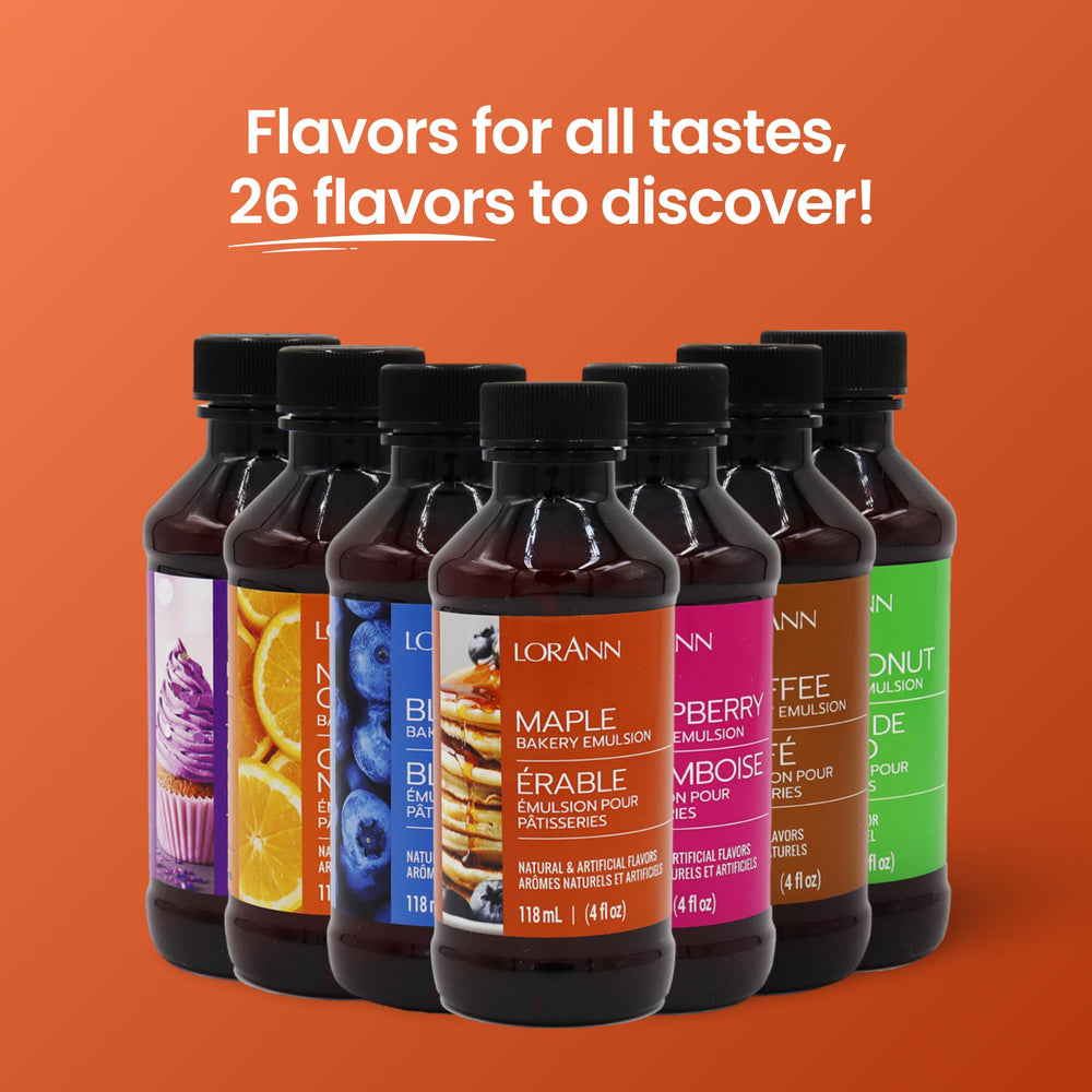 LorAnn Oils Maple Bakery Emulsion kitchen scene highlights versatile flavoring for desserts.