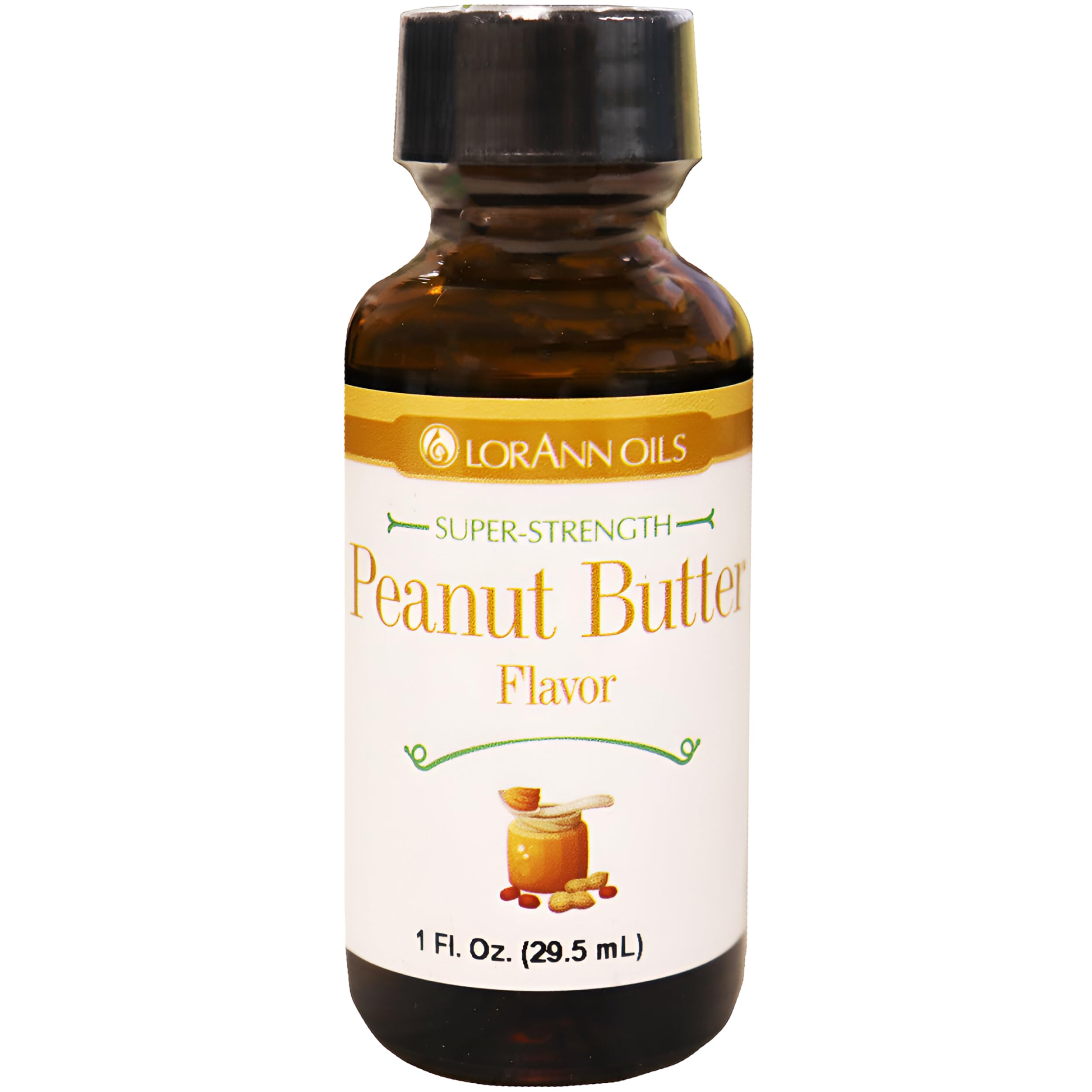 LorAnn Oils peanut butter flavoring bottle pour for hard candy and baking.