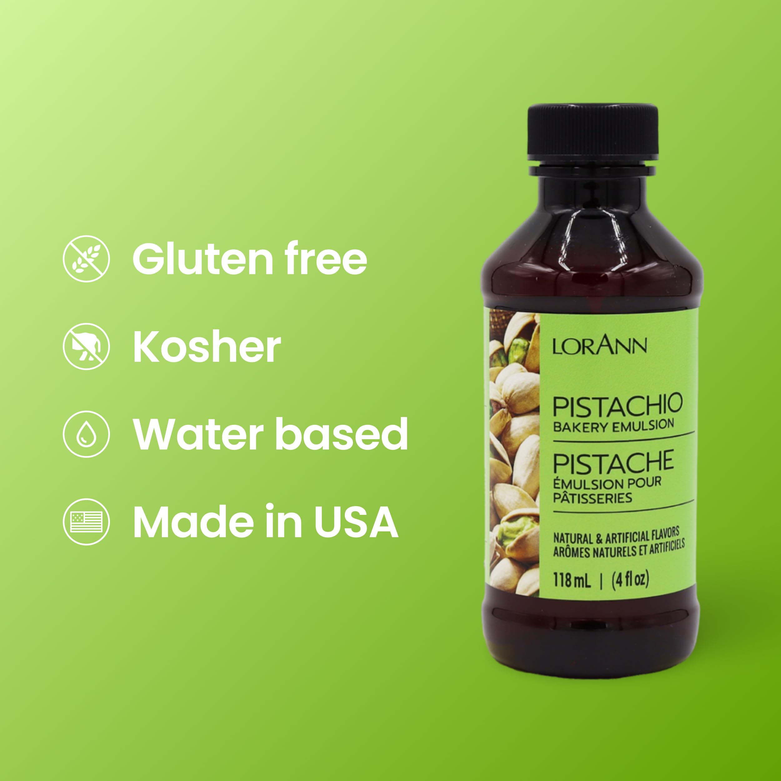Packaging of LorAnn Pistachio Bakery Emulsion in BPA free recyclable container