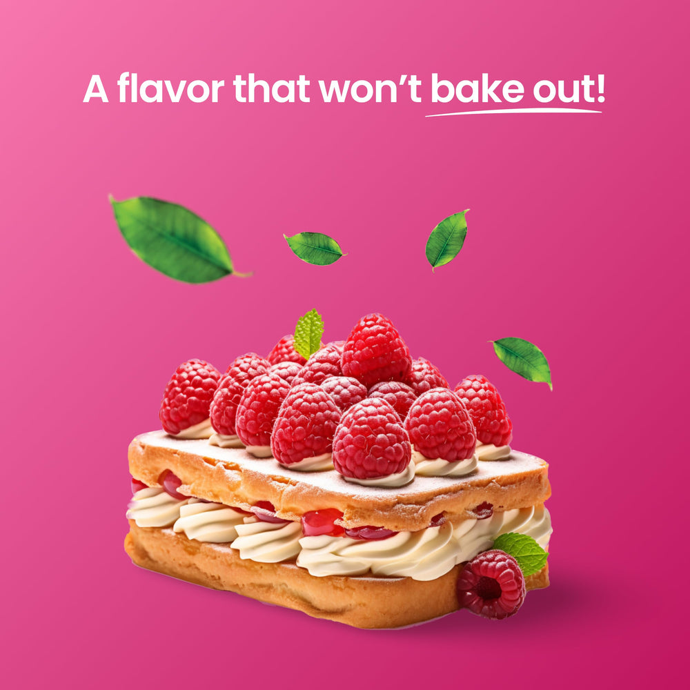 LorAnn Raspberry emulsion on plate with cookies highlights bakery-grade taste at home.