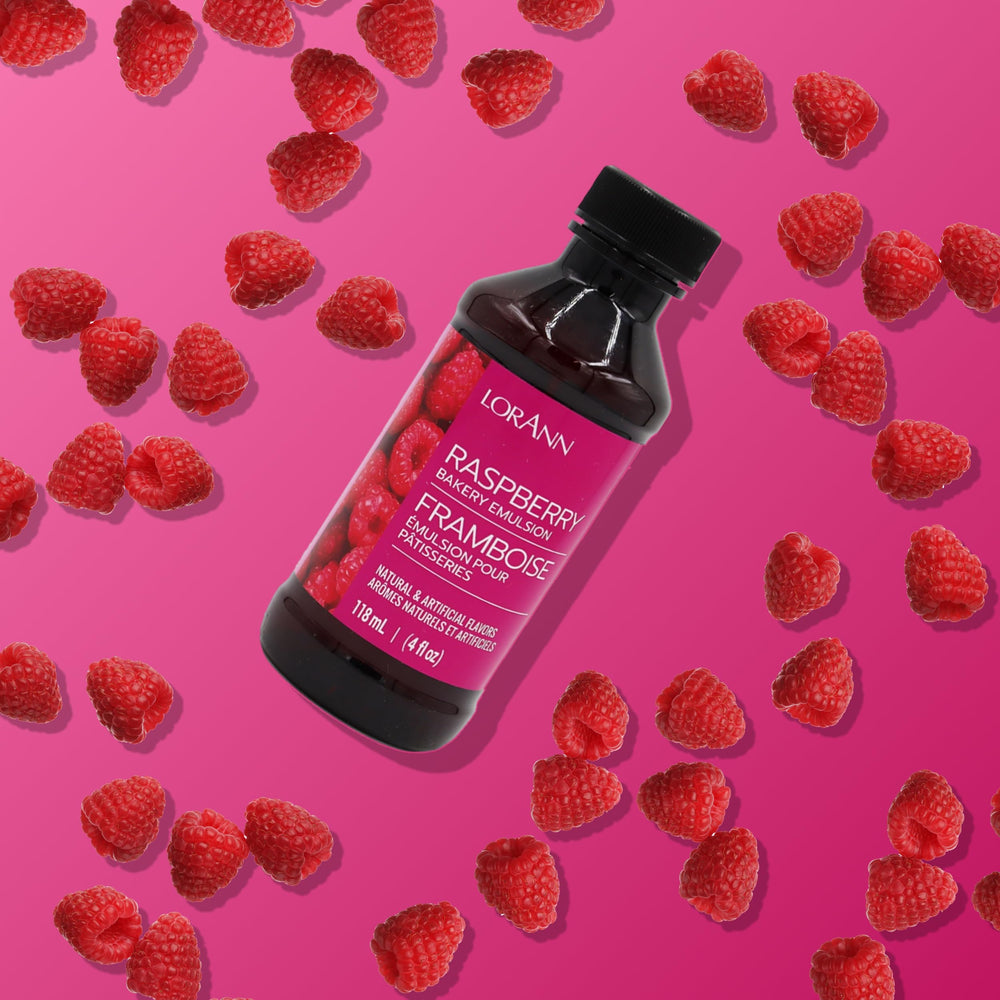 LorAnn Raspberry emulsion label closeup communicates gluten-free and keto-friendly notes.