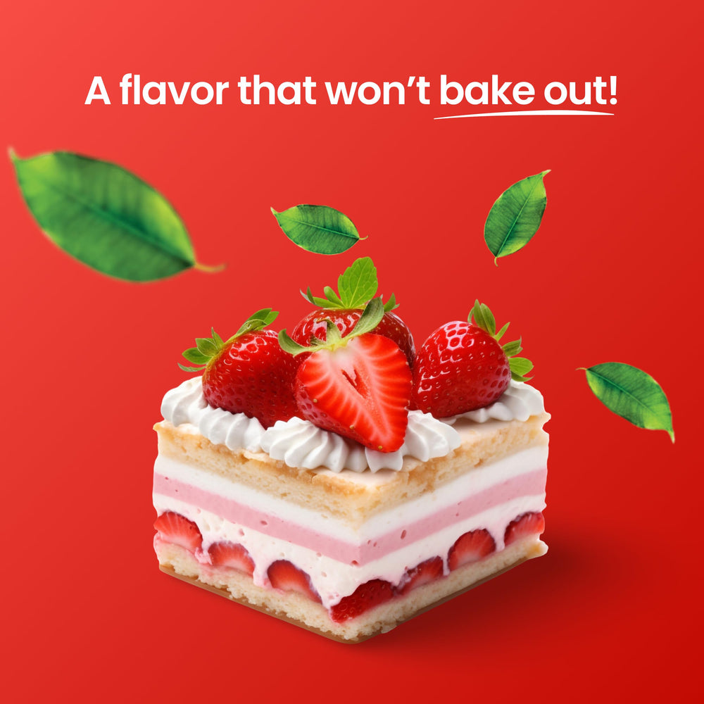 Frosting scene with Strawberry Bakery Emulsion for a bright strawberry glaze