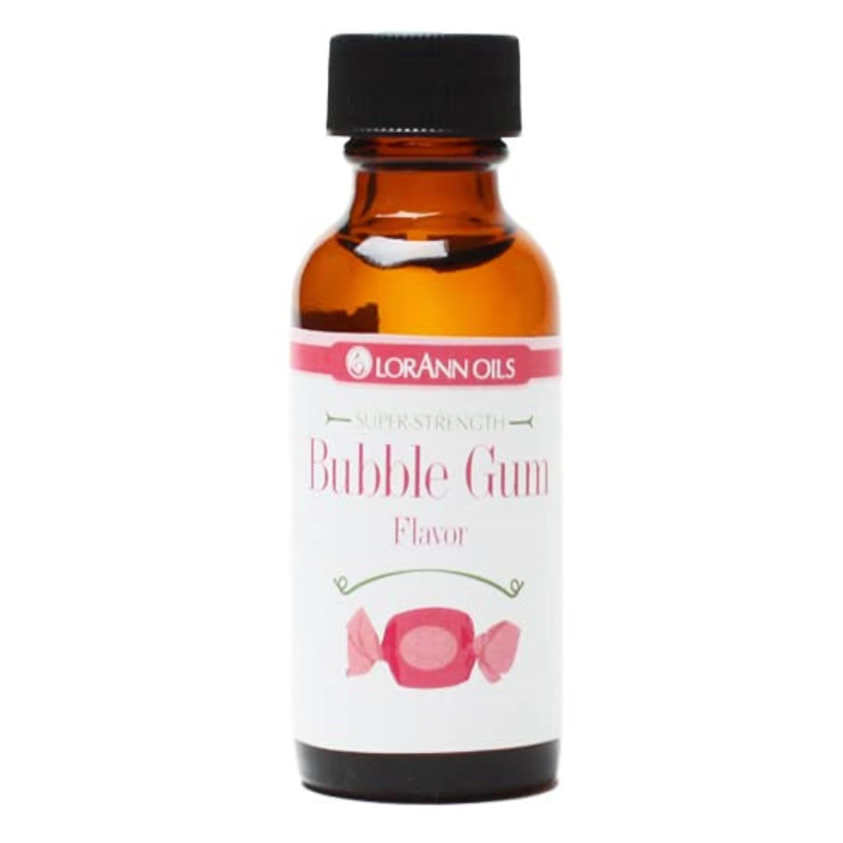 LorAnn Oils Super Strength bubble gum bottle pour for bold candy flavor in home recipes.