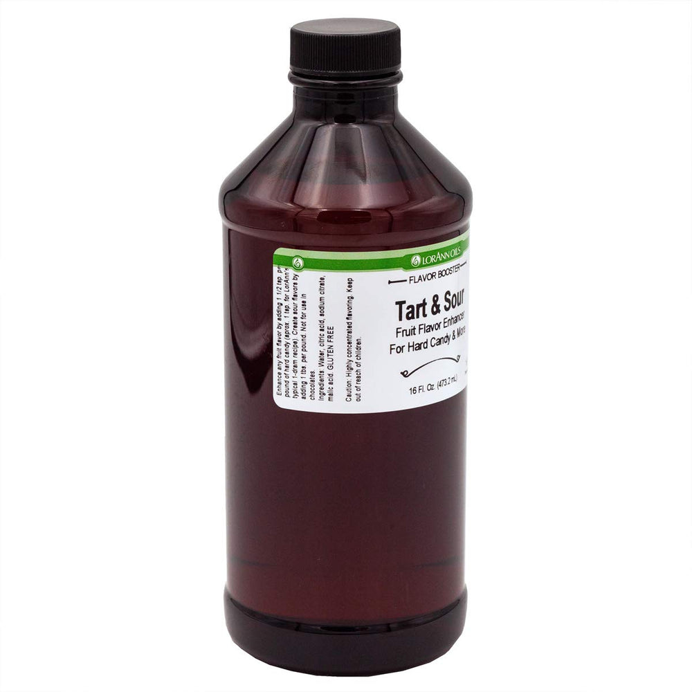 LorAnn Oils Tart and Sour label close-up highlighting flavor boost for jams and pastries.