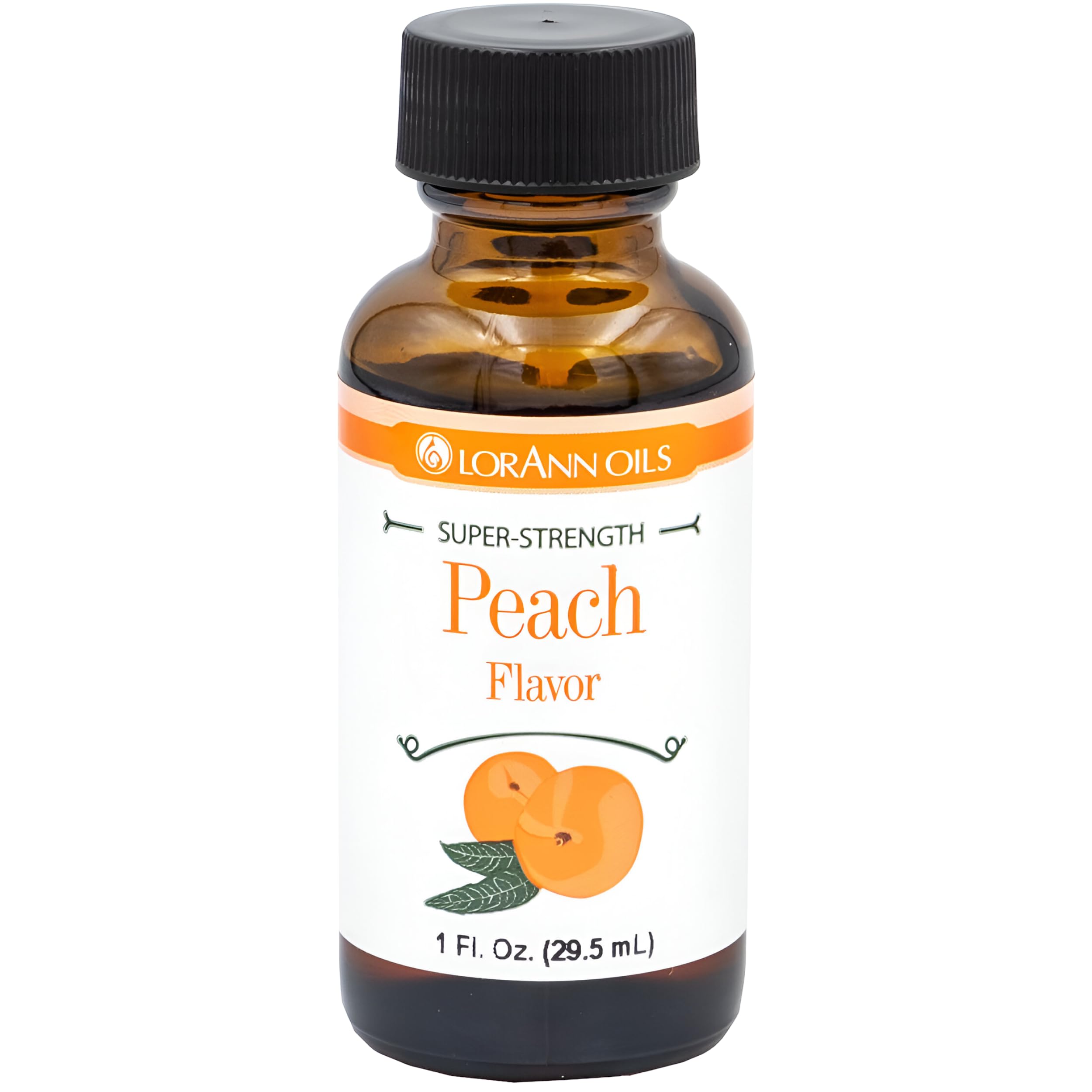 LorAnn Peach SS flavor 1oz bottle on display, ideal for baking and candy making.