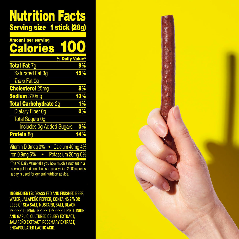 Closeup of Lorissa's Kitchen Heat Seeker Jalapeño Beef Sticks in a handy on-the-go pack.