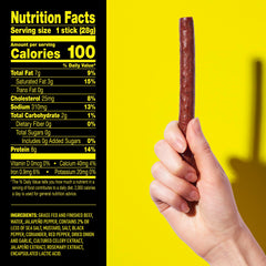 Closeup of Lorissa's Kitchen Heat Seeker Jalapeño Beef Sticks in a handy on-the-go pack.