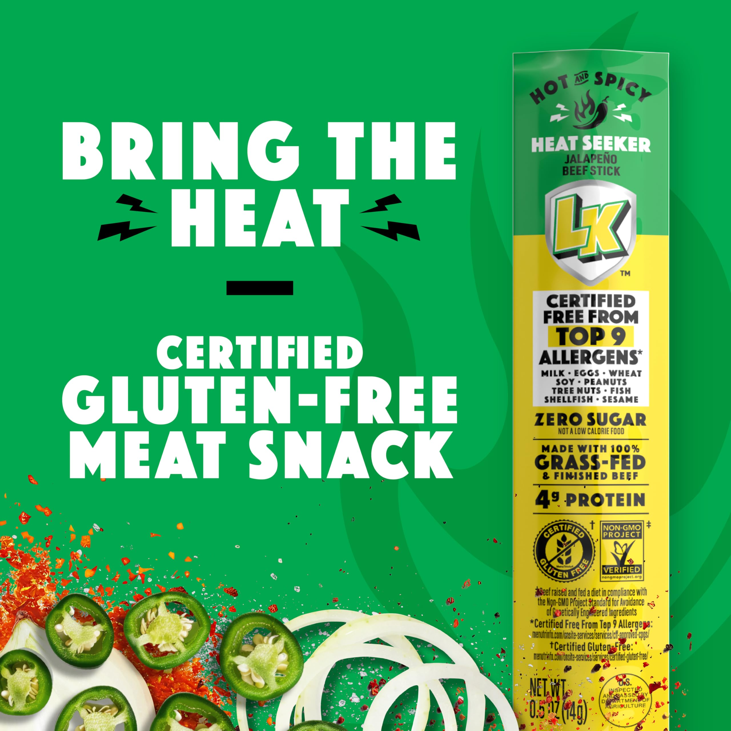 Gluten-free and keto-friendly Lorissa's Kitchen jalapeno beef sticks.