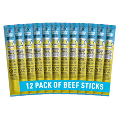 Lorissa's Kitchen original smoked beef jerky stick close-up for on-the-go flavor.