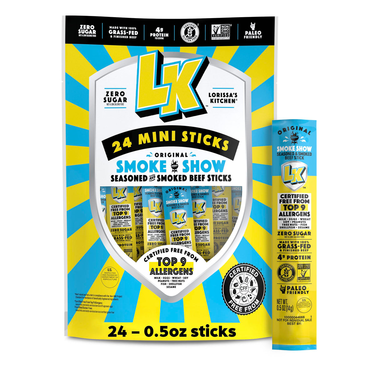 Lorissa's Kitchen Smoke Show Original mini sticks pack front, on-the-go snack idea