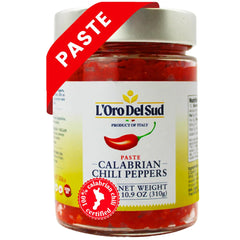L'Oro Del Sud Calabrian chili paste jar with smooth texture and authentic Calabria flavor.