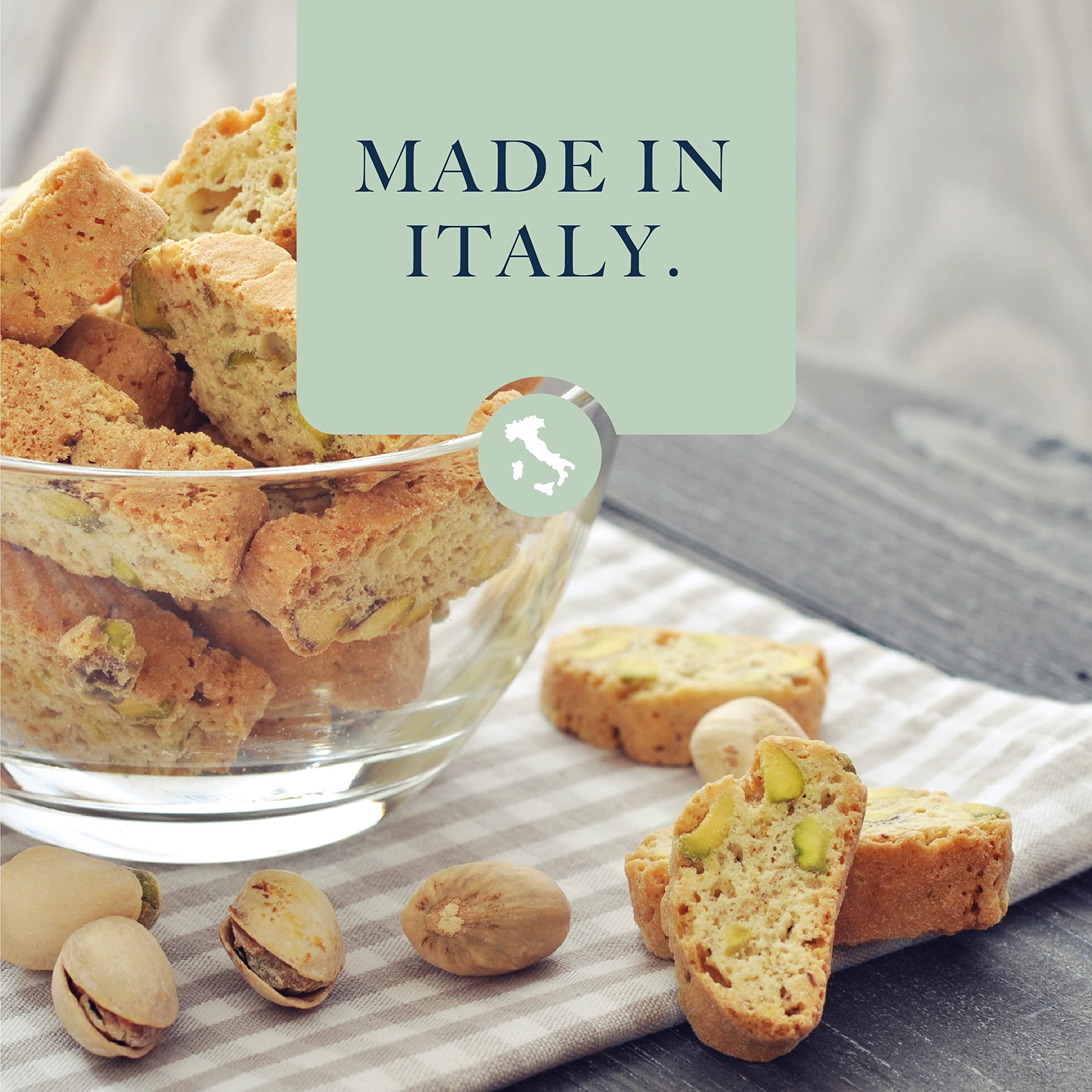 L'Oro Del Sud pistachio cantucci dunked in espresso.
