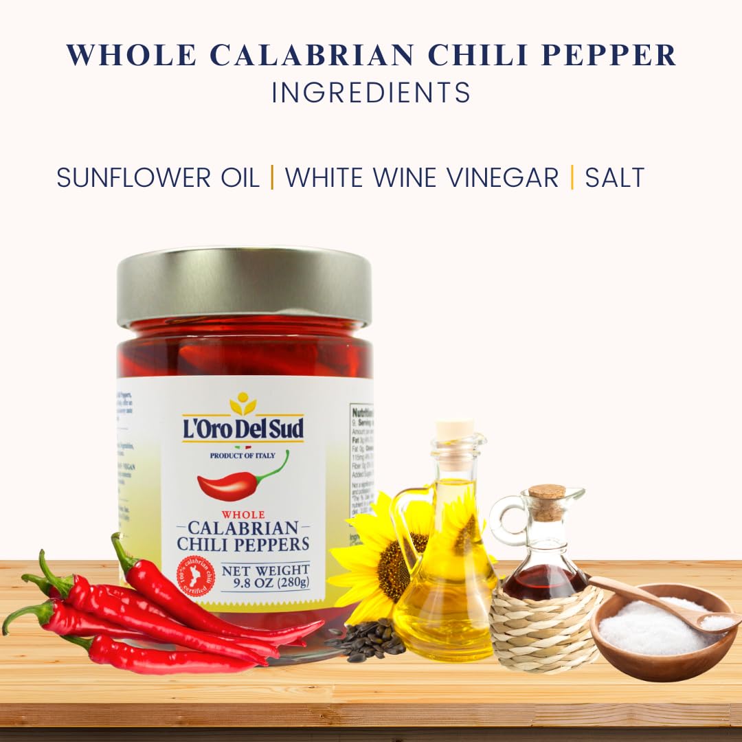 Jar on counter features L'Oro Del Sud peppers in oil for quick flavor