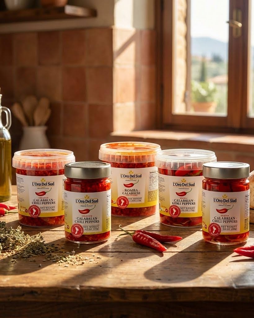 Premium quality Calabrian pepper paste from L'Oro Del Sud in jar.