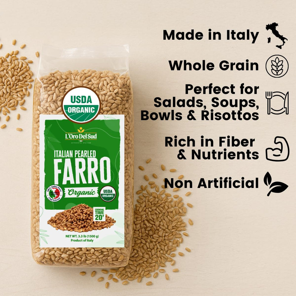 L'Oro Del Sud cooked farro bowl showing versatile texture.