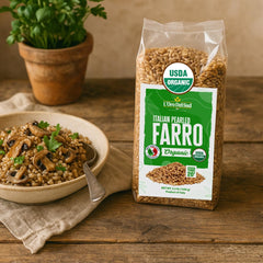 L'Oro Del Sud Italian farro highlights authentic flavor in dishes.