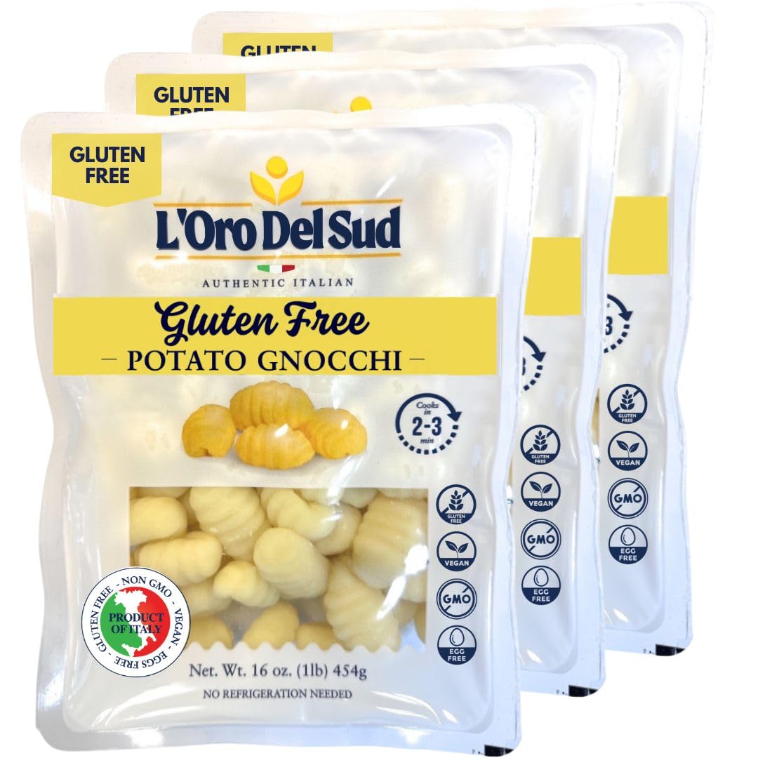 L'Oro Del Sud gluten-free potato gnocchi pack in box, convenient pantry staple.