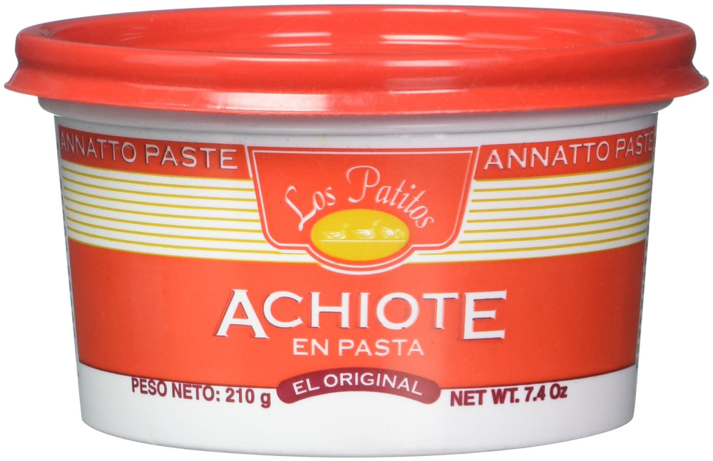 Los Patitos achiote paste jar closed reveals vibrant red color perfect for traditional Costa Rican dishes